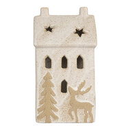 Clayre & Eef | Decoratie Huisje met LED Beige 10x9x18 cm | 6CE2176L
