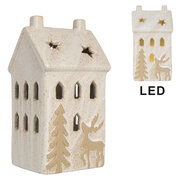 Clayre & Eef | Decoratie Huisje met LED Beige 10x9x18 cm | 6CE2176L