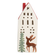 Clayre & Eef | Decoratie Huisje met LED Wit Rood 7x6x19 cm | 6CE2177L