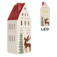 Clayre & Eef | Decoratie Huisje met LED Wit Rood 7x6x19 cm | 6CE2177L