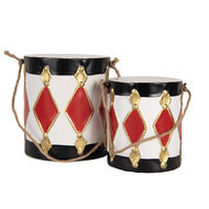 Clayre & Eef | Decoratie Trommel Wit zwart (set 2) ø 15x38 / ø 13x29 cm | 6Y5808