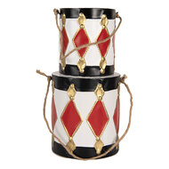 Clayre & Eef | Decoratie Trommel Wit zwart (set 2) ø 15x38 / ø 13x29 cm | 6Y5808