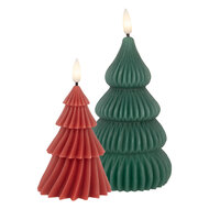 Clayre & Eef | Kaars Kerstboom met LED Rood ø 8x13 cm | 6CA0005