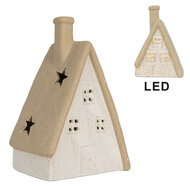 Clayre & Eef | Decoratie Huisje met LED Beige 9x7x13 cm | 6CE2174S