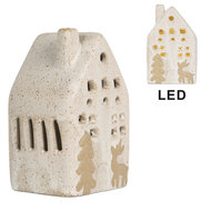 Clayre & Eef | Decoratie Huisje met LED Beige 6x5x10 cm | 6CE2175S