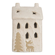 Clayre & Eef | Decoratie Huisje met LED Beige 9x7x15 cm | 6CE2176M