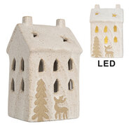Clayre & Eef | Decoratie Huisje met LED Beige 9x7x15 cm | 6CE2176M