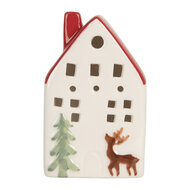 Clayre & Eef | Decoratie Huisje met LED Wit Rood 6x5x10 cm | 6CE2177M