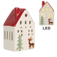 Clayre & Eef | Decoratie Huisje met LED Wit Rood 6x5x10 cm | 6CE2177M