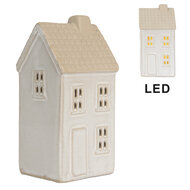 Clayre & Eef | Decoratie Huisje met LED Wit Beige 6x5x11 cm | 6CE2181