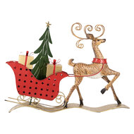 Clayre &amp; Eef   | Decoratie Rendier met slee Bruin Rood 68x11x50 cm | 5Y1302