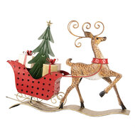 Clayre &amp; Eef   | Decoratie Rendier met slee Bruin Rood 68x11x50 cm | 5Y1302