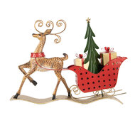 Clayre &amp; Eef   | Decoratie Rendier met slee Bruin Rood 68x11x50 cm | 5Y1302