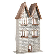Clayre &amp; Eef   | Theelichthouder Kerst Huis Grijs 30x13x54 cm | 6Y5811
