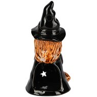 Dekoratief | Heksje m/bezem, zwart, keramiek, LED, 7x7x14cm | A255022