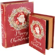 Dekoratief | Set 2 boekdozen 'Santa in Wreath', hout, 20x15x6cm | A255146
