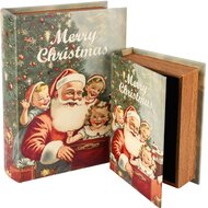 Dekoratief | Set 2 boekdozen 'Santa With Children', hout, 20x15x6cm | A255148