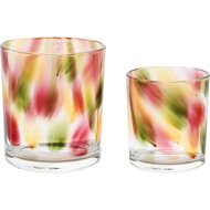 Dekoratief | Set 2 theelichthouders 'Multi Color Smudge', glas, 9x9x10cm | A255297