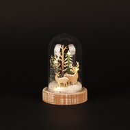 Dekoratief | Globe m/rendier, groen/naturel, glas/hout, LED, 9x9x13cm | A255511