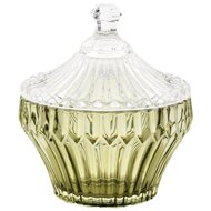 Dekoratief | Bonbonni&egrave;re, groen/transparant, glas, 11x11x14cm | A255541