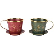 Dekoratief | Bakje theekopje &#039;Deer&#039;, rood/groen, metaal, 14x12x17cm, set van 2 stuks | A255572