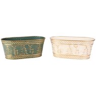 Dekoratief | Bloempot ovaal &#039;Deer &amp; Tree&#039;, groen/wit, metaal, 26x14x11cm, set van 2 stuks | A255576