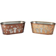 Dekoratief | Bloempot ovaal &#039;Mushrooms&#039;, bruin, metaal, 26x14x11cm, set van 2 stuks | A255577