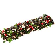 Dekoratief | Tafelstuk m/hout/besjes, rood/groen/naturel, 49x13x7cm | A255598