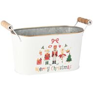 Dekoratief | Bakje ovaal &#039;Merry Christmas&#039;, wit/rood, metaal, 27x12x15cm | A255912