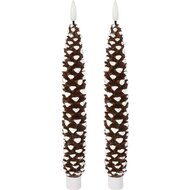Dekoratief | Box 2 kaarsen 'Pinecone', bruin/wit, LED, 4x4x25cm | A255945