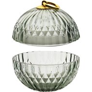 Dekoratief | Bonbonni&egrave;re, groen/goud/transparant, glas, 11x11x12cm | A255990