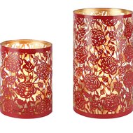 Dekoratief | Set 2 Waxinelichthouders &#039;Wild Roses&#039;, rood/goud, metaal, 12x12x20cm | A258093