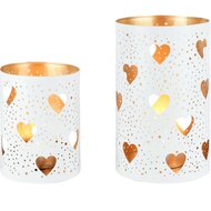 Dekoratief | Set 2 Waxinelichthouders &#039;Trendy Hearts&#039;, wit/goud, metaal, 12x12x20cm | A258097