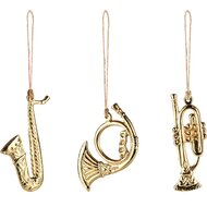 Dekoratief | Hanger trompet/saxofoon/hoorn, goud, metaal, 12x12x5cm, set van 3 stuks | A258134