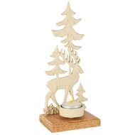 Dekoratief | Theelichthouder hert m/bomen, cr?me, aluminium/hout, 10x8x23cm | A258137
