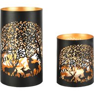 Dekoratief | Set 2 Waxinelichthouders &#039;Forest Animals&#039;, zwart/goud, metaal, 12x12x21cm | A258161