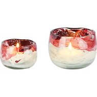 Dekoratief | Set 2 theelichthouders &#039;Red Waze&#039;, rood/wit, glas, 12x12x9cm | A258174