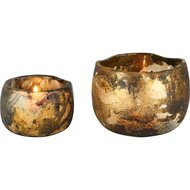 Dekoratief | Set 2 theelichthouders &#039;Rustic Rush&#039;, glas, 12x12x9cm | A258178
