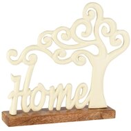 Dekoratief | Deco &#039;Home&#039; m/boompje, wit/naturel, aluminium/hout, 21x5x22cm | A258206