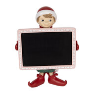 Clayre & Eef | Decoratie elf met krijtbord Rood Zwart 18x15x23 cm | 6PR5606
