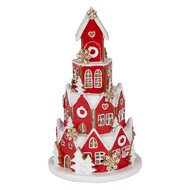 Clayre & Eef | Decoratie Huis met LED Rood Wit ø 13x22 cm / 3xAAA | 6PR5609