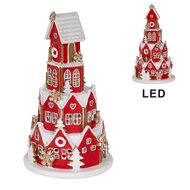 Clayre & Eef | Decoratie Huis met LED Rood Wit ø 13x22 cm / 3xAAA | 6PR5609