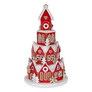Clayre & Eef | Decoratie Huis met LED Rood Wit ø 13x22 cm / 3xAAA | 6PR5609