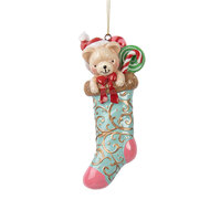 Clayre & Eef | Decoratie Hanger Beer in Kerstsok Groen Rood 7x5x15 cm | 6PR5615