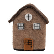 Clayre &amp; Eef   | Vilten Huis Bruin Wit 12x7x14 cm | 66296