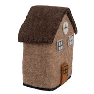Clayre &amp; Eef   | Vilten Huis Bruin Wit 12x7x14 cm | 66296