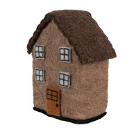 Clayre &amp; Eef   | Vilten Huis Bruin Wit 12x7x14 cm | 66297