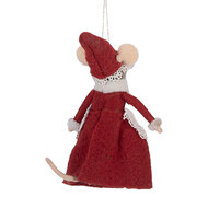 Clayre &amp; Eef   | Decoratie hanger Vilten Muis Rood Wit 8x6x14 cm | 66298