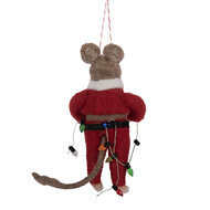 Clayre &amp; Eef   | Decoratie hanger Vilten Muis Rood Bruin 5x7x13 cm | 66299