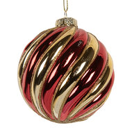 Clayre & Eef | Kerstbal Goudkleurig Rood ø 8x8 cm | 6GL5136